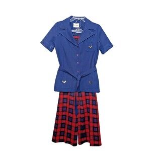 Vintage 70s Bellbottom Pant Suit Red Blue Plaid Hamilton 8 Dallas
